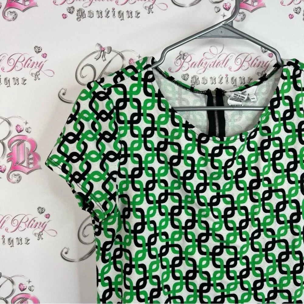 Jules & Leopold tshirt chain ⛓️‍💥 links 🔗zip up back Green Black Geometric Tee - Picture 4 of 11